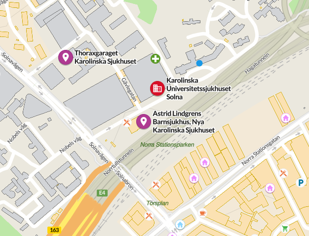 Karta över Svenska Traumaregistrets besöksadress i Solna.
