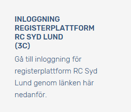 Text i bildformat om inloggning för registerplattform RC Syd Lund (3C). Inloggningen nås via länk i bildtexten.