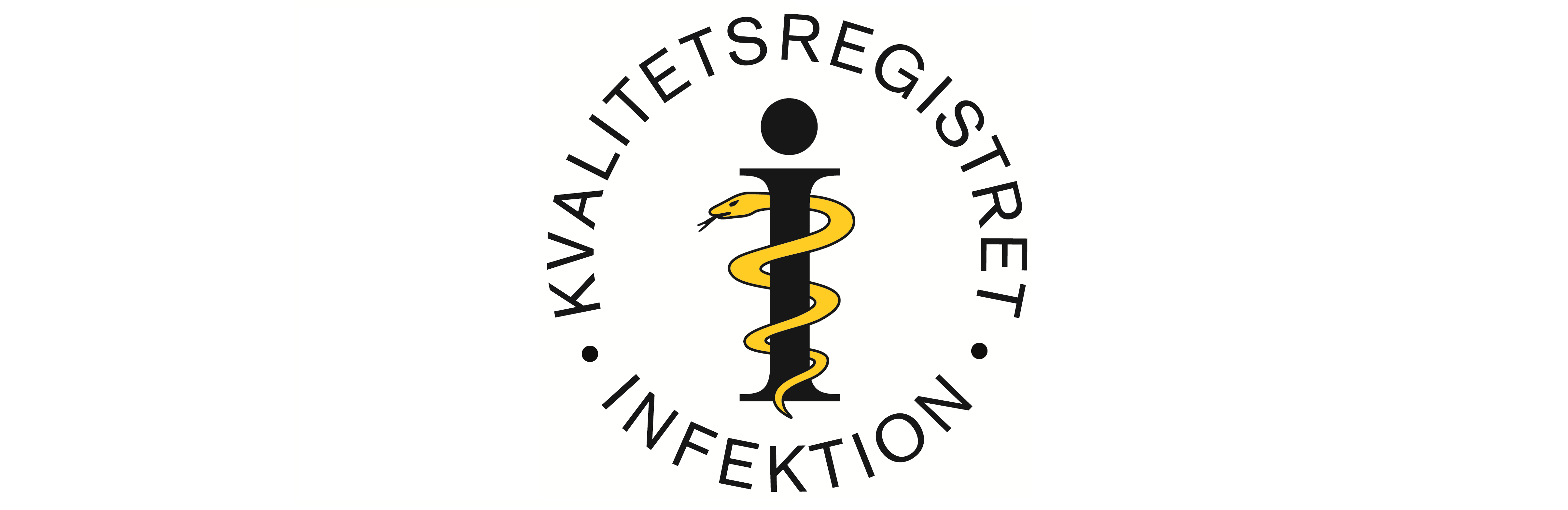Logotyp för infektionsregistret. Registrets namn omger bokstaven i med en gul orm som slingrar sig runt i:et.